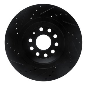 Audi RS Q3 Brake Rotor (1) - Rear Right - R1 Concepts - Drilled & Slotted - Black - `06-`25